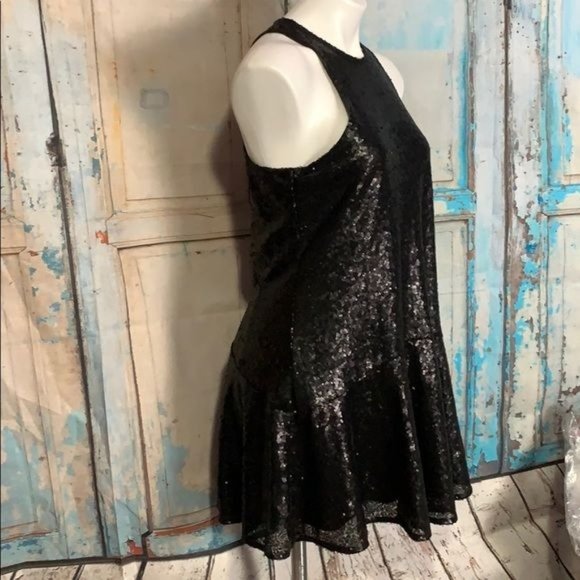Free People Womans S Black Sequined Fit & Flare Mini Dress - Picture 2 of 8